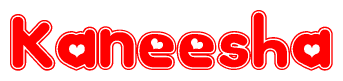 The image is a clipart featuring the word Kaneesha written in a stylized font with a heart shape replacing inserted into the center of each letter. The color scheme of the text and hearts is red with a light outline.