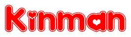 The image displays the word Kinman written in a stylized red font with hearts inside the letters.