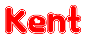 The image is a clipart featuring the word Kent written in a stylized font with a heart shape replacing inserted into the center of each letter. The color scheme of the text and hearts is red with a light outline.