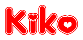 The image displays the word Kiko written in a stylized red font with hearts inside the letters.