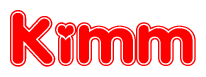 The image is a clipart featuring the word Kimm written in a stylized font with a heart shape replacing inserted into the center of each letter. The color scheme of the text and hearts is red with a light outline.