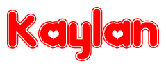 The image is a clipart featuring the word Kaylan written in a stylized font with a heart shape replacing inserted into the center of each letter. The color scheme of the text and hearts is red with a light outline.