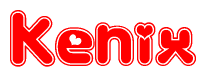 The image displays the word Kenix written in a stylized red font with hearts inside the letters.