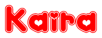 The image is a clipart featuring the word Kaira written in a stylized font with a heart shape replacing inserted into the center of each letter. The color scheme of the text and hearts is red with a light outline.