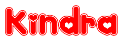 The image displays the word Kindra written in a stylized red font with hearts inside the letters.