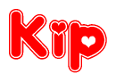The image displays the word Kip written in a stylized red font with hearts inside the letters.