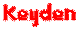 The image is a clipart featuring the word Keyden written in a stylized font with a heart shape replacing inserted into the center of each letter. The color scheme of the text and hearts is red with a light outline.