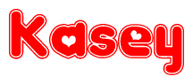 The image is a clipart featuring the word Kasey written in a stylized font with a heart shape replacing inserted into the center of each letter. The color scheme of the text and hearts is red with a light outline.