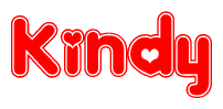 The image is a clipart featuring the word Kindy written in a stylized font with a heart shape replacing inserted into the center of each letter. The color scheme of the text and hearts is red with a light outline.