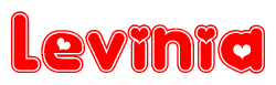 The image displays the word Levinia written in a stylized red font with hearts inside the letters.