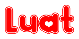 The image is a clipart featuring the word Luat written in a stylized font with a heart shape replacing inserted into the center of each letter. The color scheme of the text and hearts is red with a light outline.