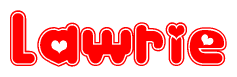 The image displays the word Lawrie written in a stylized red font with hearts inside the letters.