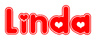 The image displays the word Linda written in a stylized red font with hearts inside the letters.