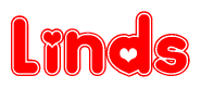 The image displays the word Linds written in a stylized red font with hearts inside the letters.
