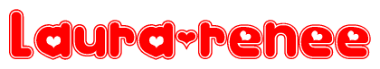 The image is a clipart featuring the word Laura-renee written in a stylized font with a heart shape replacing inserted into the center of each letter. The color scheme of the text and hearts is red with a light outline.