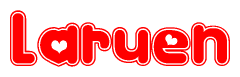 The image is a clipart featuring the word Laruen written in a stylized font with a heart shape replacing inserted into the center of each letter. The color scheme of the text and hearts is red with a light outline.