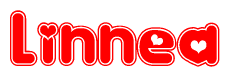 The image is a clipart featuring the word Linnea written in a stylized font with a heart shape replacing inserted into the center of each letter. The color scheme of the text and hearts is red with a light outline.