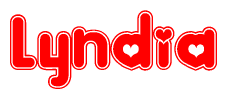 The image displays the word Lyndia written in a stylized red font with hearts inside the letters.