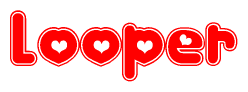 The image is a clipart featuring the word Looper written in a stylized font with a heart shape replacing inserted into the center of each letter. The color scheme of the text and hearts is red with a light outline.