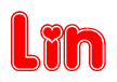 The image is a clipart featuring the word Lin written in a stylized font with a heart shape replacing inserted into the center of each letter. The color scheme of the text and hearts is red with a light outline.