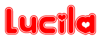 The image displays the word Lucila written in a stylized red font with hearts inside the letters.