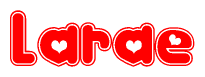 The image displays the word Larae written in a stylized red font with hearts inside the letters.