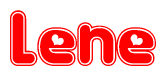 The image is a clipart featuring the word Lene written in a stylized font with a heart shape replacing inserted into the center of each letter. The color scheme of the text and hearts is red with a light outline.