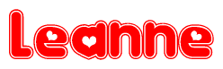 The image displays the word Leanne written in a stylized red font with hearts inside the letters.