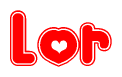 The image displays the word Lor written in a stylized red font with hearts inside the letters.
