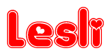 The image is a clipart featuring the word Lesli written in a stylized font with a heart shape replacing inserted into the center of each letter. The color scheme of the text and hearts is red with a light outline.