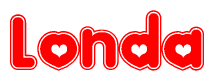 The image displays the word Londa written in a stylized red font with hearts inside the letters.