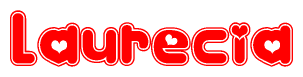 The image is a clipart featuring the word Laurecia written in a stylized font with a heart shape replacing inserted into the center of each letter. The color scheme of the text and hearts is red with a light outline.