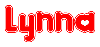 The image is a clipart featuring the word Lynna written in a stylized font with a heart shape replacing inserted into the center of each letter. The color scheme of the text and hearts is red with a light outline.
