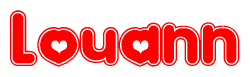 The image is a clipart featuring the word Louann written in a stylized font with a heart shape replacing inserted into the center of each letter. The color scheme of the text and hearts is red with a light outline.