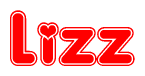 The image is a clipart featuring the word Lizz written in a stylized font with a heart shape replacing inserted into the center of each letter. The color scheme of the text and hearts is red with a light outline.