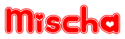 The image displays the word Mischa written in a stylized red font with hearts inside the letters.