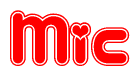 The image is a clipart featuring the word Mic written in a stylized font with a heart shape replacing inserted into the center of each letter. The color scheme of the text and hearts is red with a light outline.