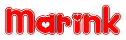 The image is a clipart featuring the word Marink written in a stylized font with a heart shape replacing inserted into the center of each letter. The color scheme of the text and hearts is red with a light outline.