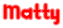 The image is a clipart featuring the word Matty written in a stylized font with a heart shape replacing inserted into the center of each letter. The color scheme of the text and hearts is red with a light outline.