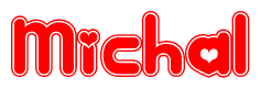 The image displays the word Michal written in a stylized red font with hearts inside the letters.