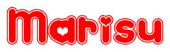 The image is a clipart featuring the word Marisu written in a stylized font with a heart shape replacing inserted into the center of each letter. The color scheme of the text and hearts is red with a light outline.