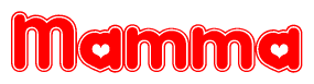 The image displays the word Mamma written in a stylized red font with hearts inside the letters.