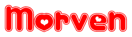 The image displays the word Morven written in a stylized red font with hearts inside the letters.