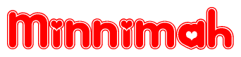 The image is a clipart featuring the word Minnimah written in a stylized font with a heart shape replacing inserted into the center of each letter. The color scheme of the text and hearts is red with a light outline.
