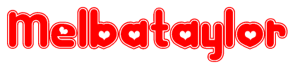 The image displays the word Melbataylor written in a stylized red font with hearts inside the letters.