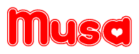 The image displays the word Musa written in a stylized red font with hearts inside the letters.