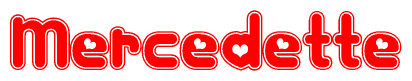 The image is a clipart featuring the word Mercedette written in a stylized font with a heart shape replacing inserted into the center of each letter. The color scheme of the text and hearts is red with a light outline.