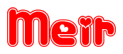 The image is a clipart featuring the word Meir written in a stylized font with a heart shape replacing inserted into the center of each letter. The color scheme of the text and hearts is red with a light outline.