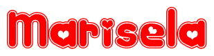 The image is a clipart featuring the word Marisela written in a stylized font with a heart shape replacing inserted into the center of each letter. The color scheme of the text and hearts is red with a light outline.
