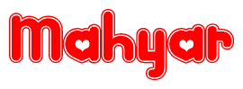 The image is a clipart featuring the word Mahyar written in a stylized font with a heart shape replacing inserted into the center of each letter. The color scheme of the text and hearts is red with a light outline.